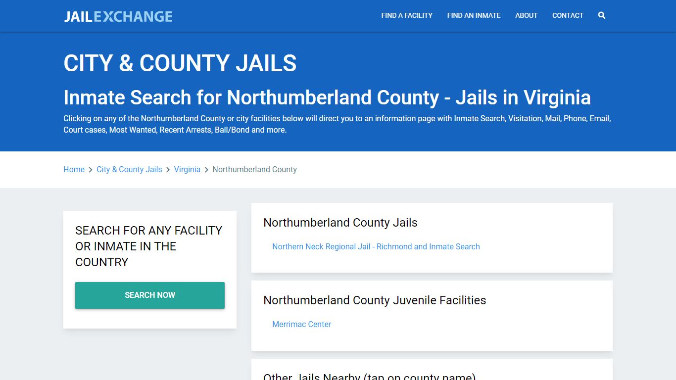 Inmate Search for Northumberland County | Jails in Virginia - Jail Exchange